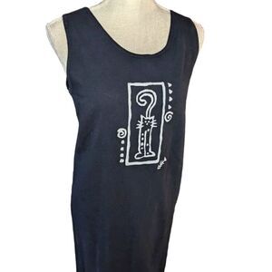 Cite vintage black‎ dress with cat artwork